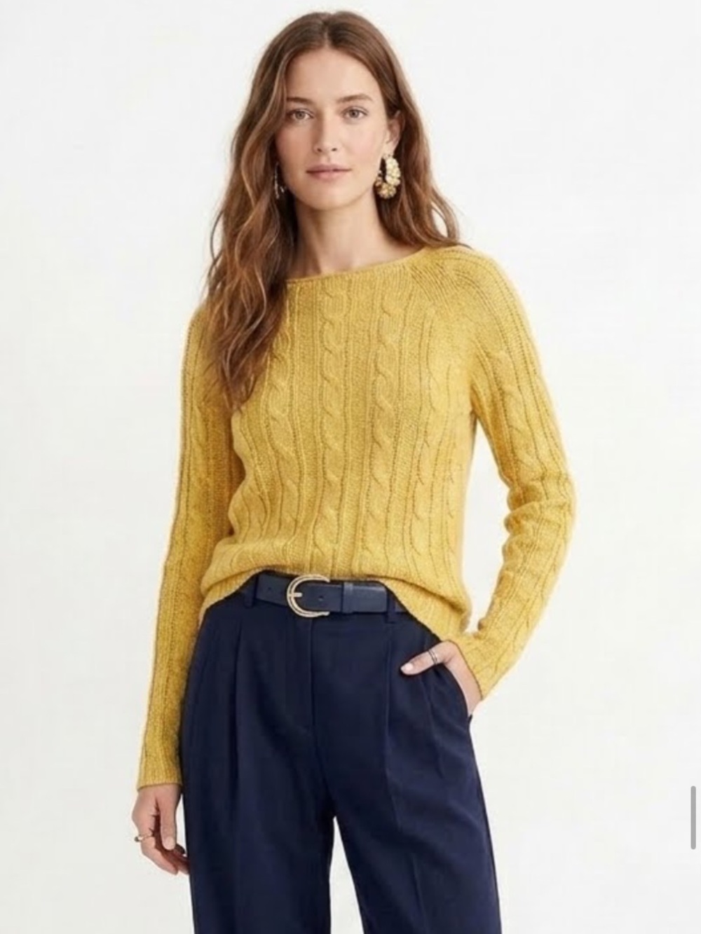 New J. Crew Mohair Wool Open Cable Knit Sweater Medium Yellow Y2K Deadstock